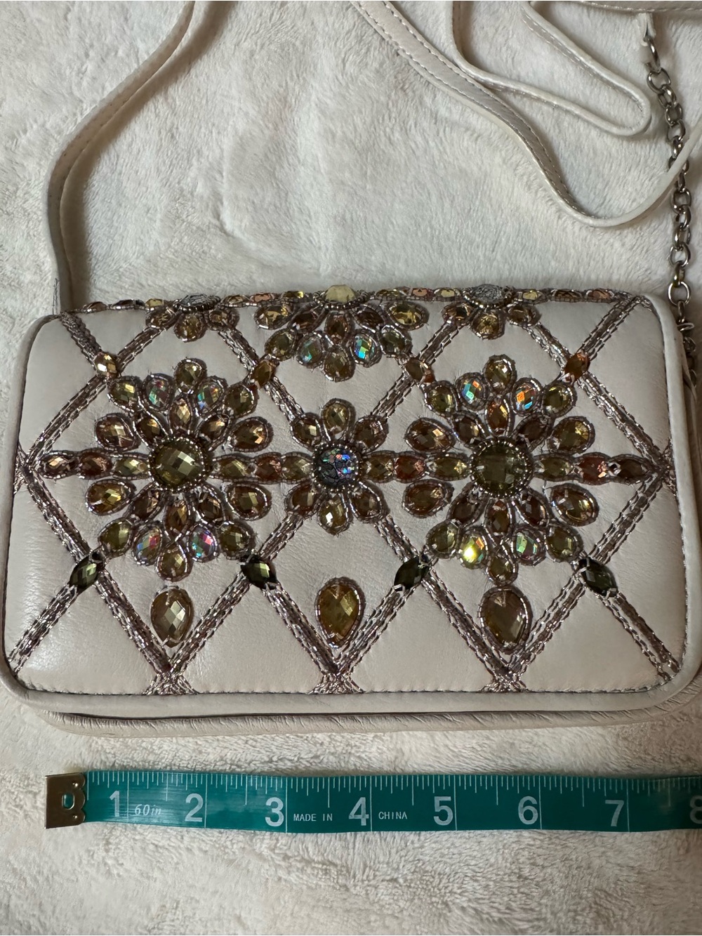 Brighton Embellished Ivory Crossbody Bag with Crystal Floral Accents - Picture 3 of 7